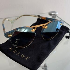 KREWE STL Nylon Sunglasses w/Mirrored lens, Multi Blue Frames and Gold accents